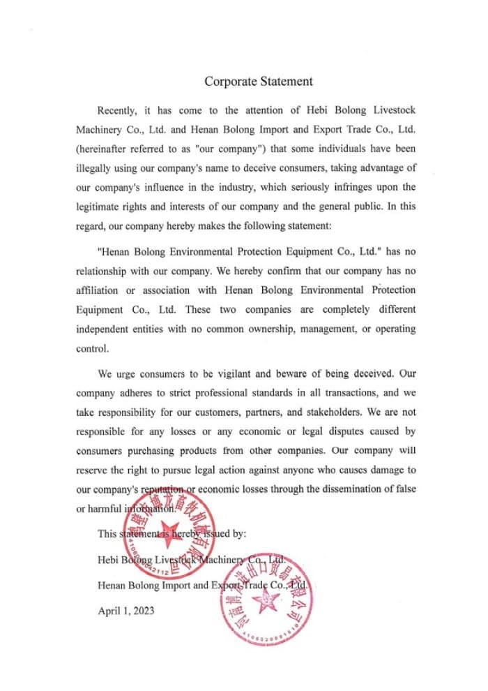 Bolong Corporate Statement